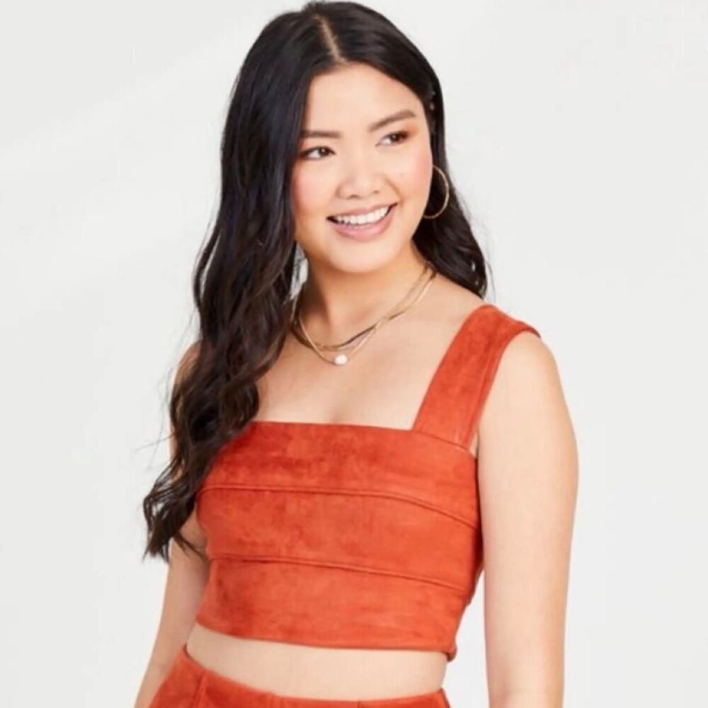 Altar'd State rust-orange faux suede crop top